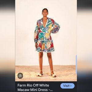 FARM Rio Off White Macaw Mini Dress. XS.  Oversized  Never Worn.
